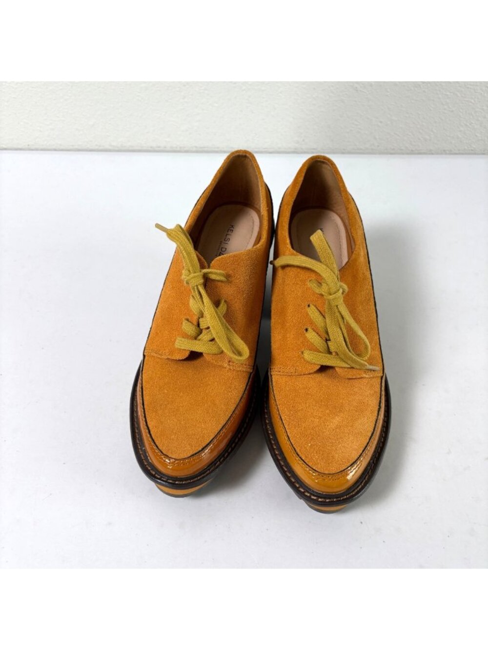 Kelsi Dagger Brooklyn Park Shoe Women 7.5 Yellow Gold Leather Block Heel Lace Up